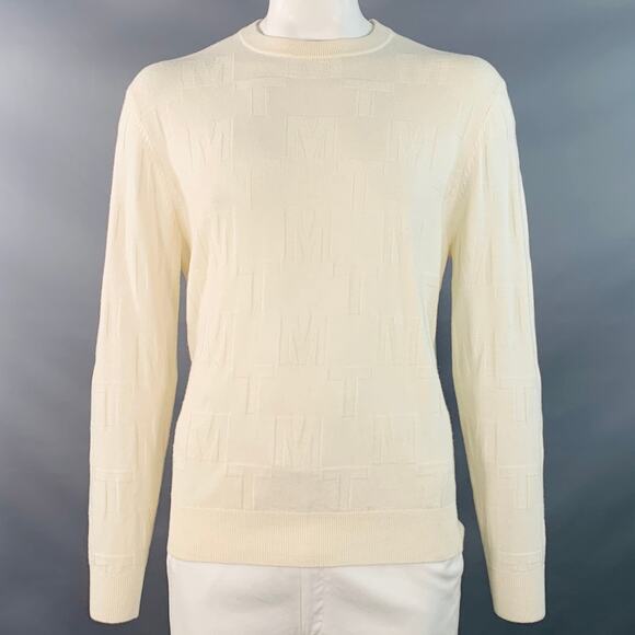 MR TURK Size XL Cream Monogram Merino Wool Crew Neck Pullover - Picture 1 of 9